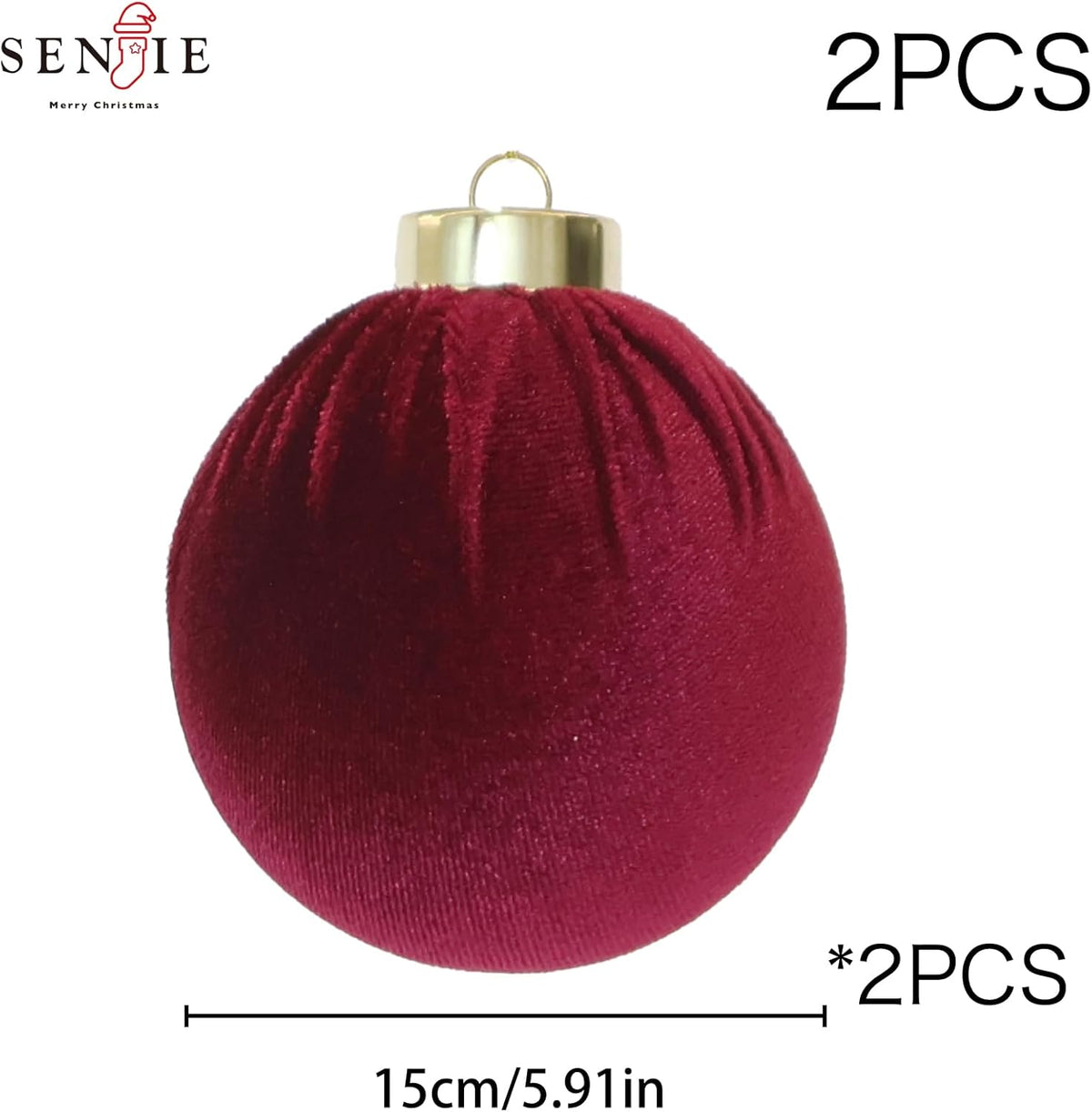 6inch Big Burgundy Velvet Christmas Ornaments, 2pcs Flocked Ornaments Balls Sets for Christmas Tree Decorations