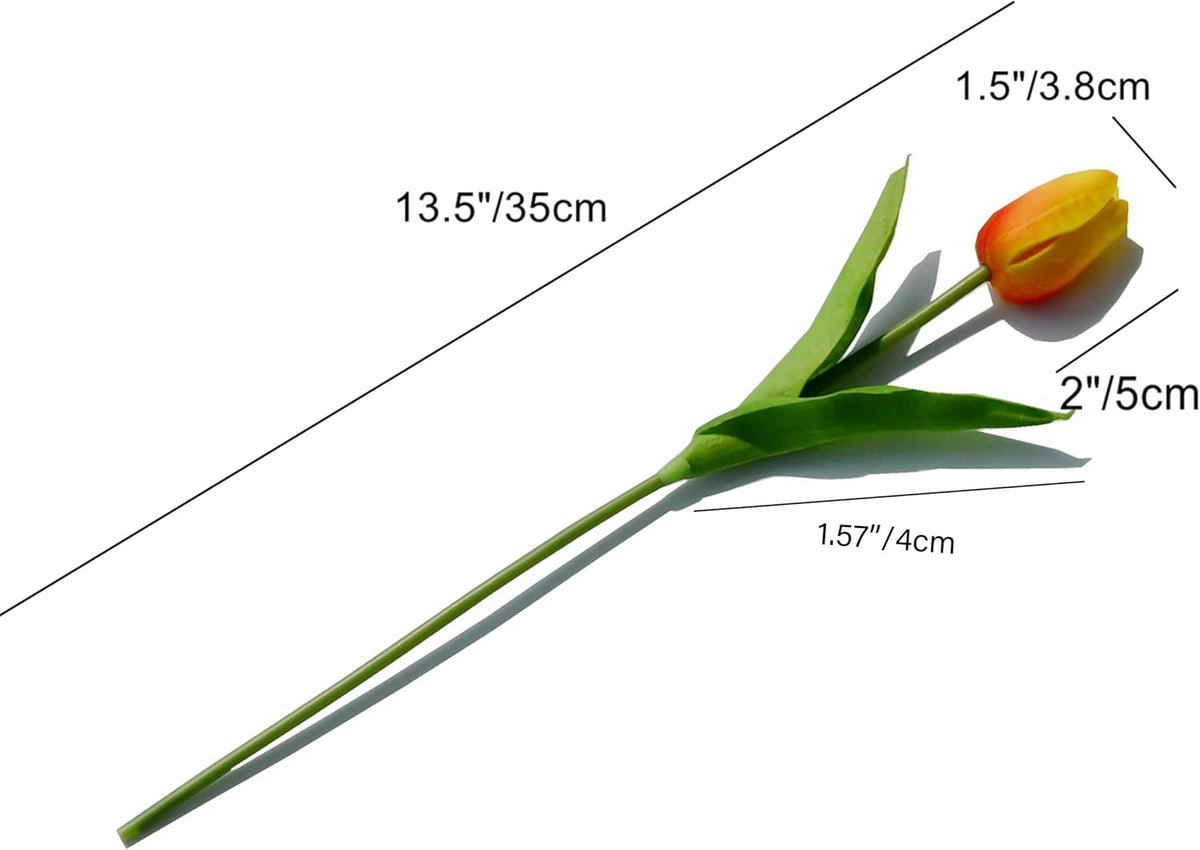 Mandy's Artificial Tulips 20 Stems Sunset PU Faux Flowers for Wedding Home Decor 13.5 Inch