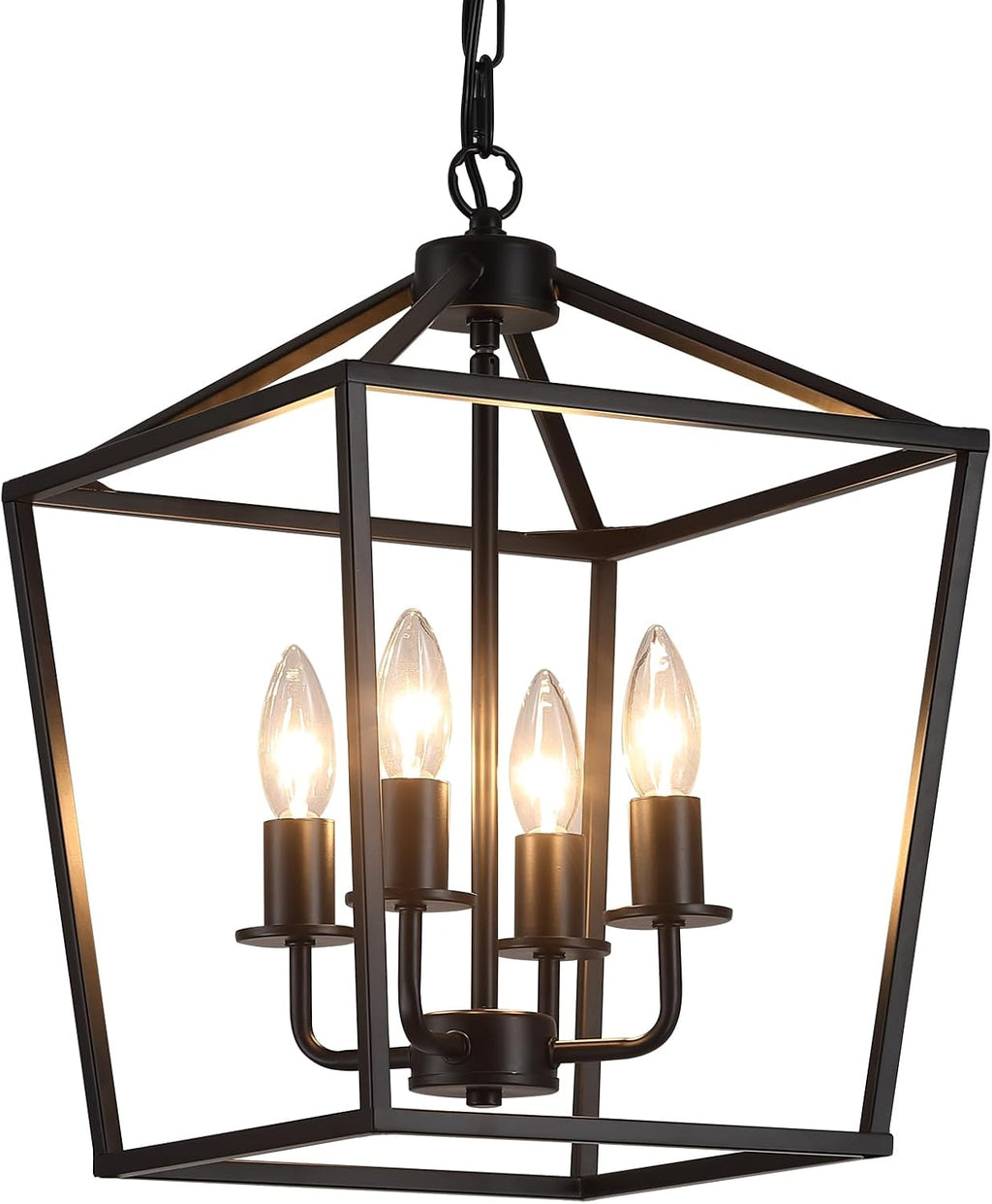 AMZASA UL Listed Black Industrial 4 Light Lantern Chandelier Ceiling Light Fixtures Farmhouse Metal Cage Rustic Geometric Pendant Light for Kitchen Island Entryway Dining Room Stairs and Hallway