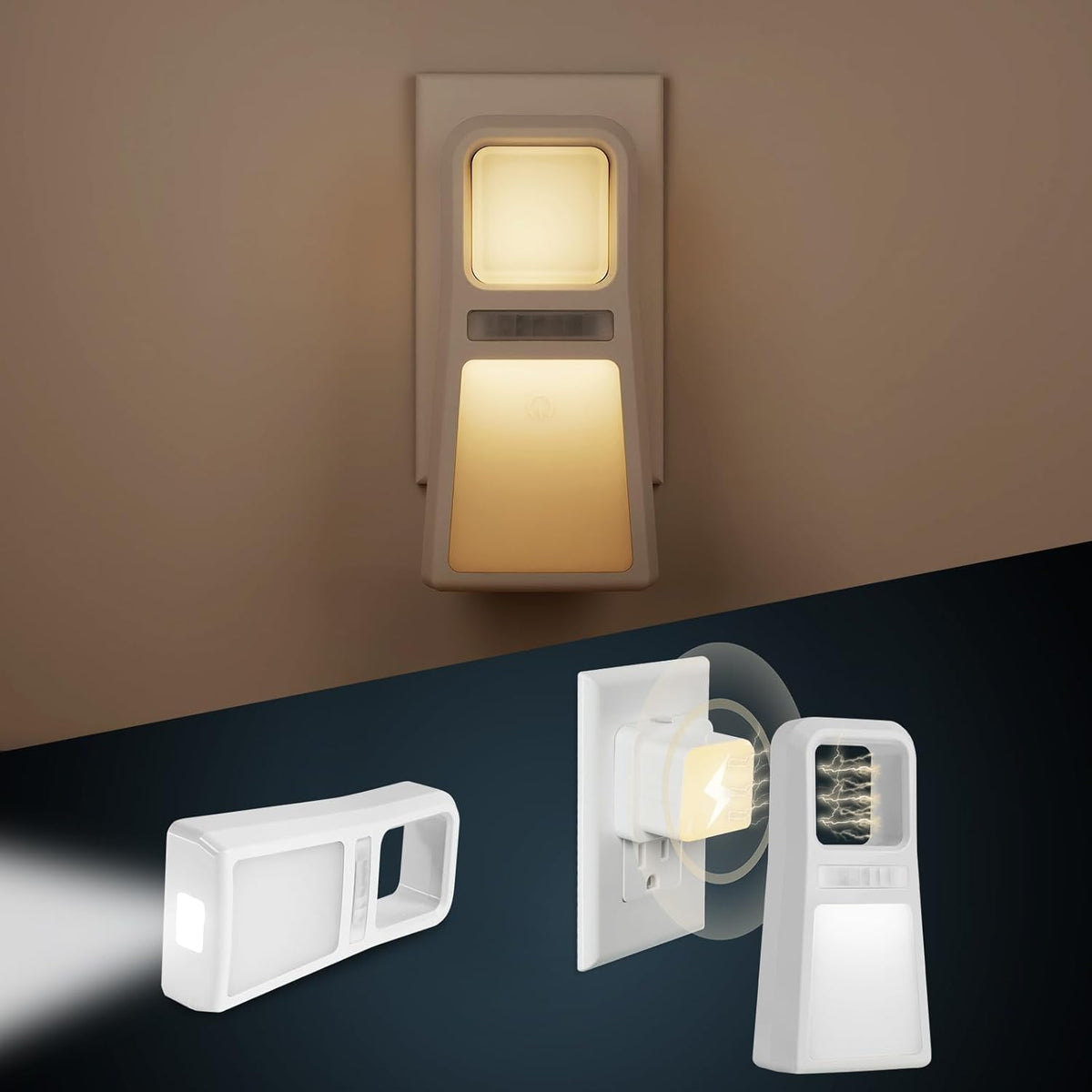 Dawnrise 3 Pack 5-in-1 Power Failure Night Light, Multifunctional Motion Sensor Nightlights, Plug in Night Lights, Emergency Lights for Home,Rechargeable Flashlights for Blackout,Hurricane