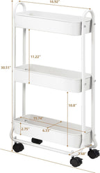 SunnyPoint Slim Rolling Storage Cart, 3 Tier Bathroom Storage Organizer Bathroom, Laundry Utility Cart (White)