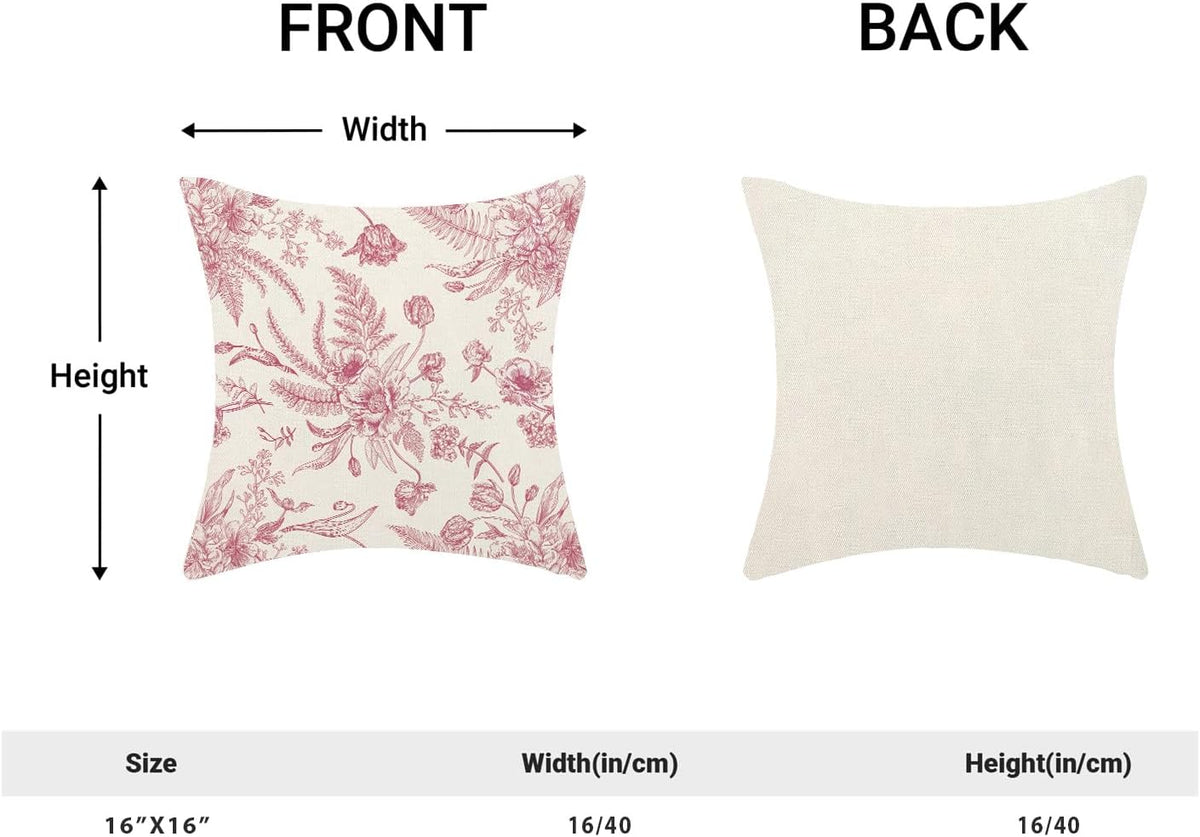 CXMEIFLY Hot Pink Spring Pillow Covers 16 x 16 Inch Set of 2 for Chinoiserie Flowers Decor Throw Pillows Floral Leaves Seasonal Plant Outdoor Decorative Cushion Cases for Couch Bed Decorations