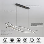 Modern Chandelier, Linear Pendant Light LED Dimmable Hanging Light Fixture, 3000K-6500K with Remote Control (Black, 47IN)