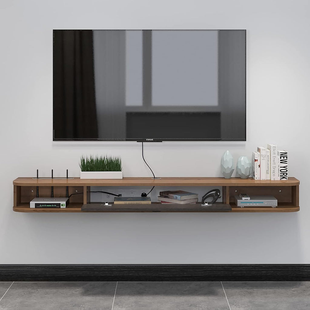 Pmnianhua Floating TV Shelf, 63" Wall Mounted TV Stand Console for Bedroom & Livingroom (Walnut)