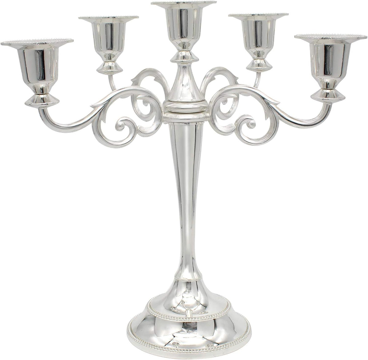 Metal Candelabra 5-Candle 10.1 Inch Tall Candle Holder Stick for Home Wedding Event and Party Festival,Silver