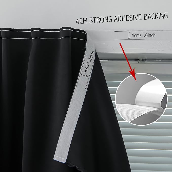 Room Darkening Curtains with Adhesive Backing Tool Free Hanging Window Drapes - Image 7