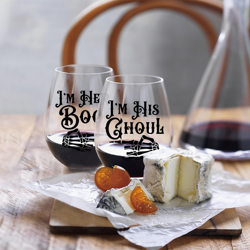 Perfectinsoy Skull Wine Glass 2 Piece with Gift Box, Zombie Design, Valentine's Day Autumn Halloween, Anniversary Wedding Gifts, Couple Gifts for Boyfriend and Girlfriend. (Her His Set of 2)