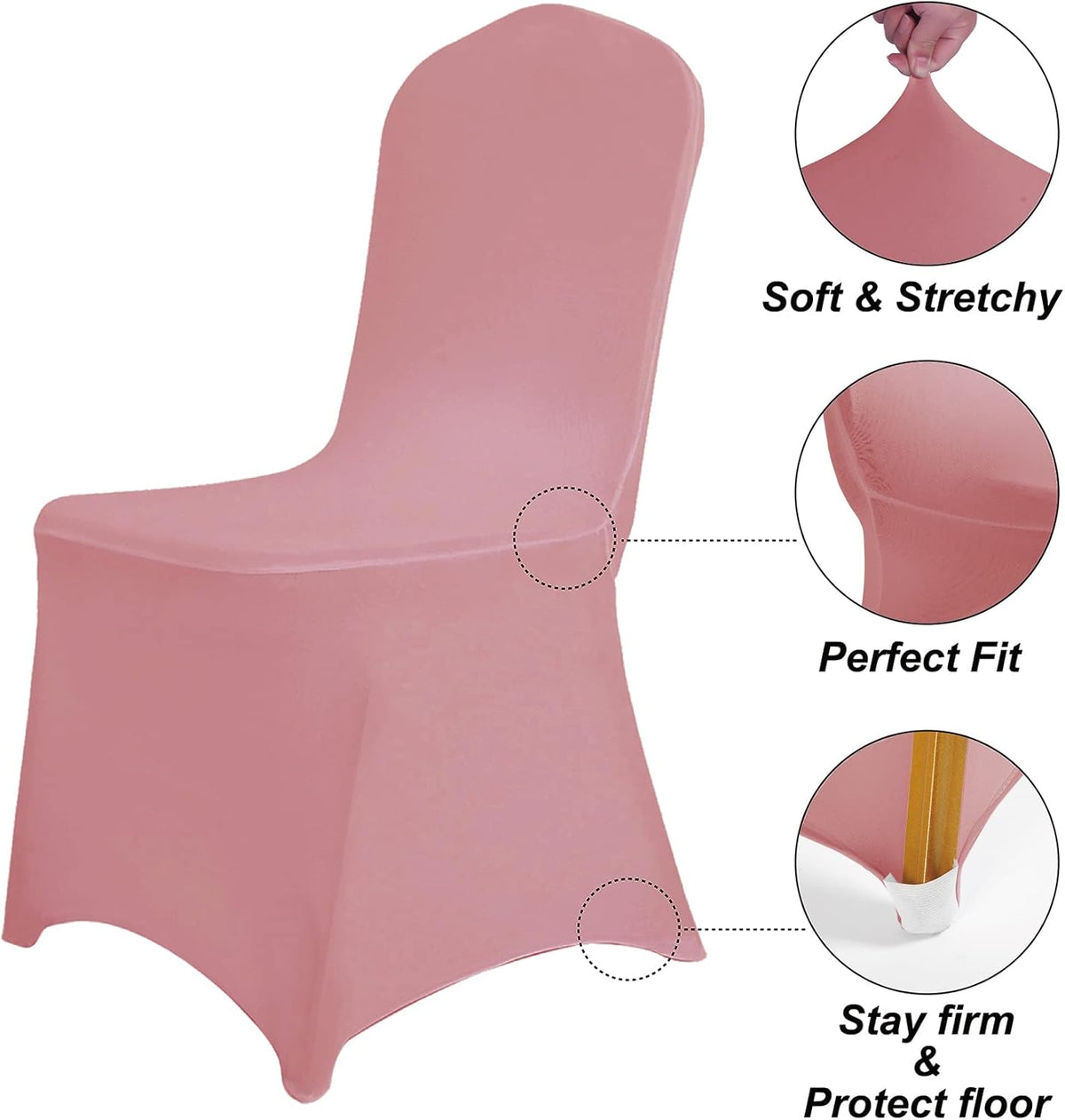 SUPERO Waterproof Spandex Chair Protector - 12PCS Stretch Dining Covers for Universal, Banquet, Wedding Event, Hotel (Dusty Pink)