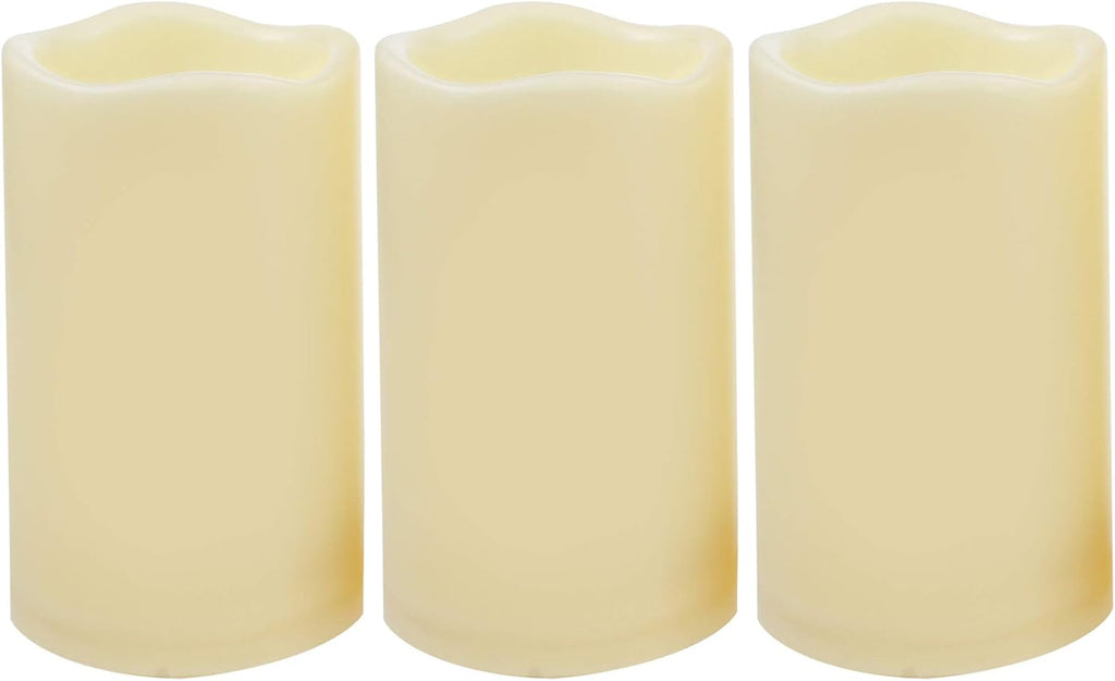 CANDLE CHOICE 3 Waterproof Outdoor Battery Operated Flameless LED Pillar Candle with Timer Flickering Plastic Resin Electric Decorative Light for Lantern Patio Garden Home Decor Party Wedding