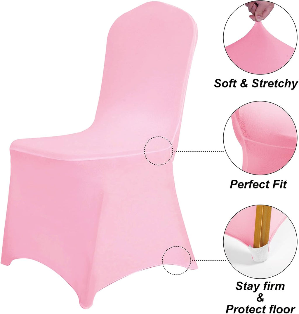 SUPERO Waterproof Spandex Chair Cover 12PCS, Stretch Dining Chair Covers, Polyester Outdoor Chair Covers, Protector Stretch Chair Cover for Party Universal, Banquet, Wedding Event, Hotel(Pink)