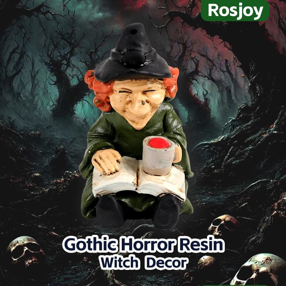 Halloween Fun Miniature Witch Figurine,Gothic Horror Resin Witch Decor,for Bookshelf Decor,Desk Trinkets,Collectible,Party Gifts