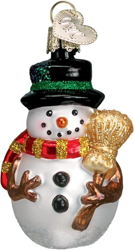 Old World Christmas Ornaments Red Scarf Miniature Mr. Snowy Glass Blown Ornaments for Christmas Tree