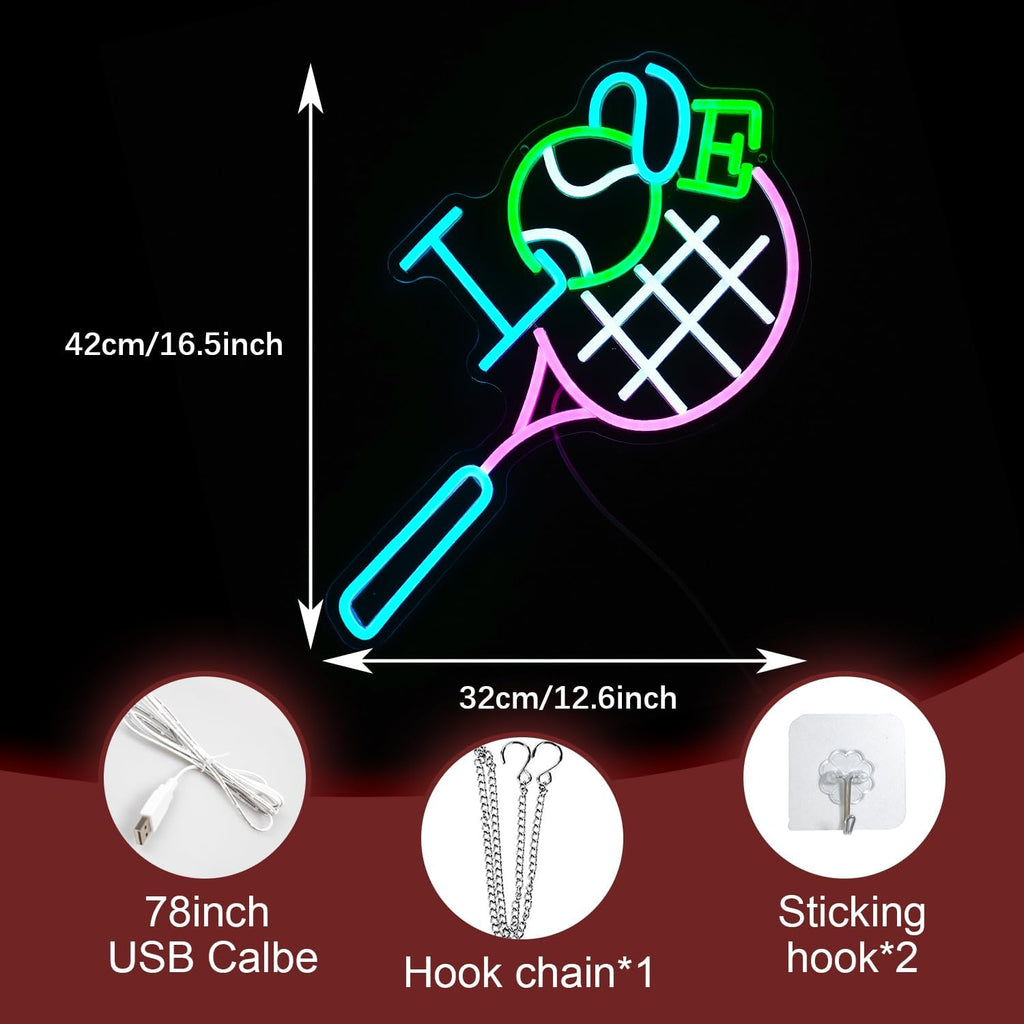 I Love Tennis Neon Sign Distinctive Tennis Led Neon Light for Wall Decor Dimmable USB Tennis Neon Signs Light Up Sign for Gymnasium Club Sports Store Bedroom Gifts(12.6 * 16.5In)
