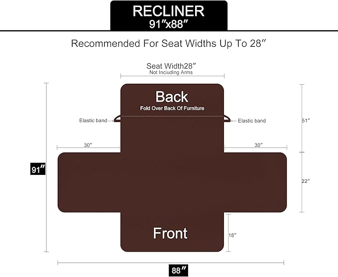 U-NICE HOME Reversible Recliner Chair Covers, Dark Grey | 28''Recliner Cover - Image 6