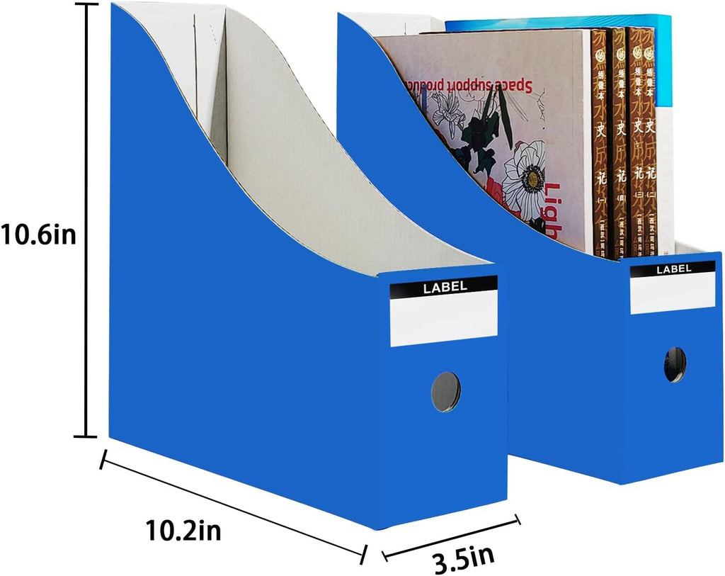 24 Pack Cardboard Magazine File Holder for Desktop ，Blue Book Bins for Classroom Library, Office or Home, Vertical Paper Boxes for Storage with Label(10.6" H x 10.2" L x 3.5" W in)