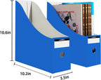 24 Pack Cardboard Magazine File Holder for Desktop ，Blue Book Bins for Classroom Library, Office or Home, Vertical Paper Boxes for Storage with Label(10.6" H x 10.2" L x 3.5" W in)