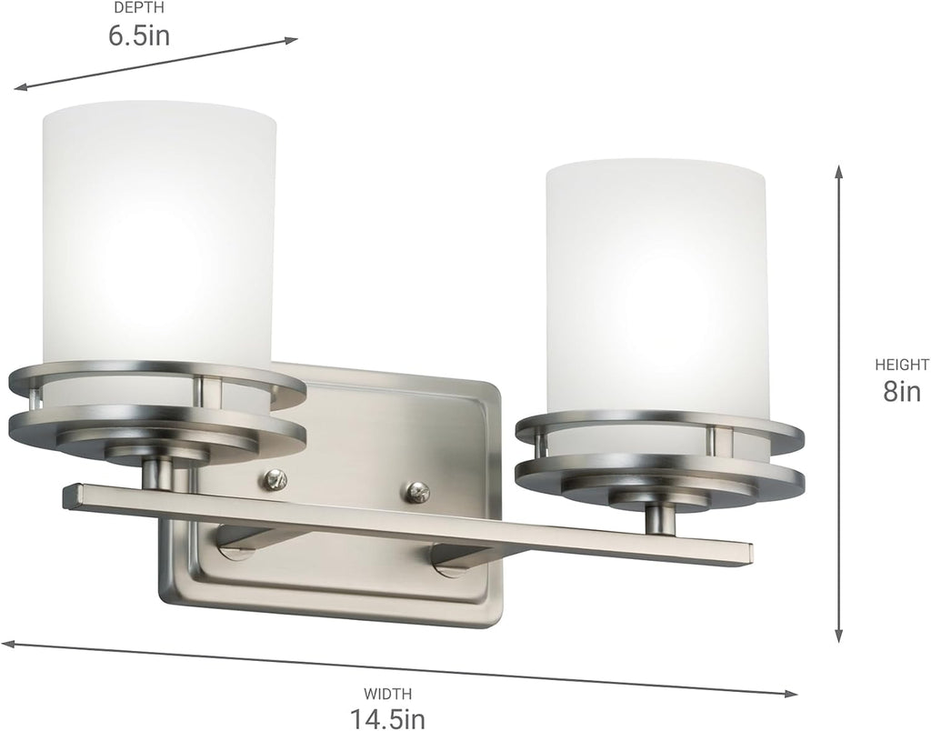 Kichler Hendrik 14.5" 2 Light Vanity Light with Satin Etched Cased Opal Glass Brushed Nickel