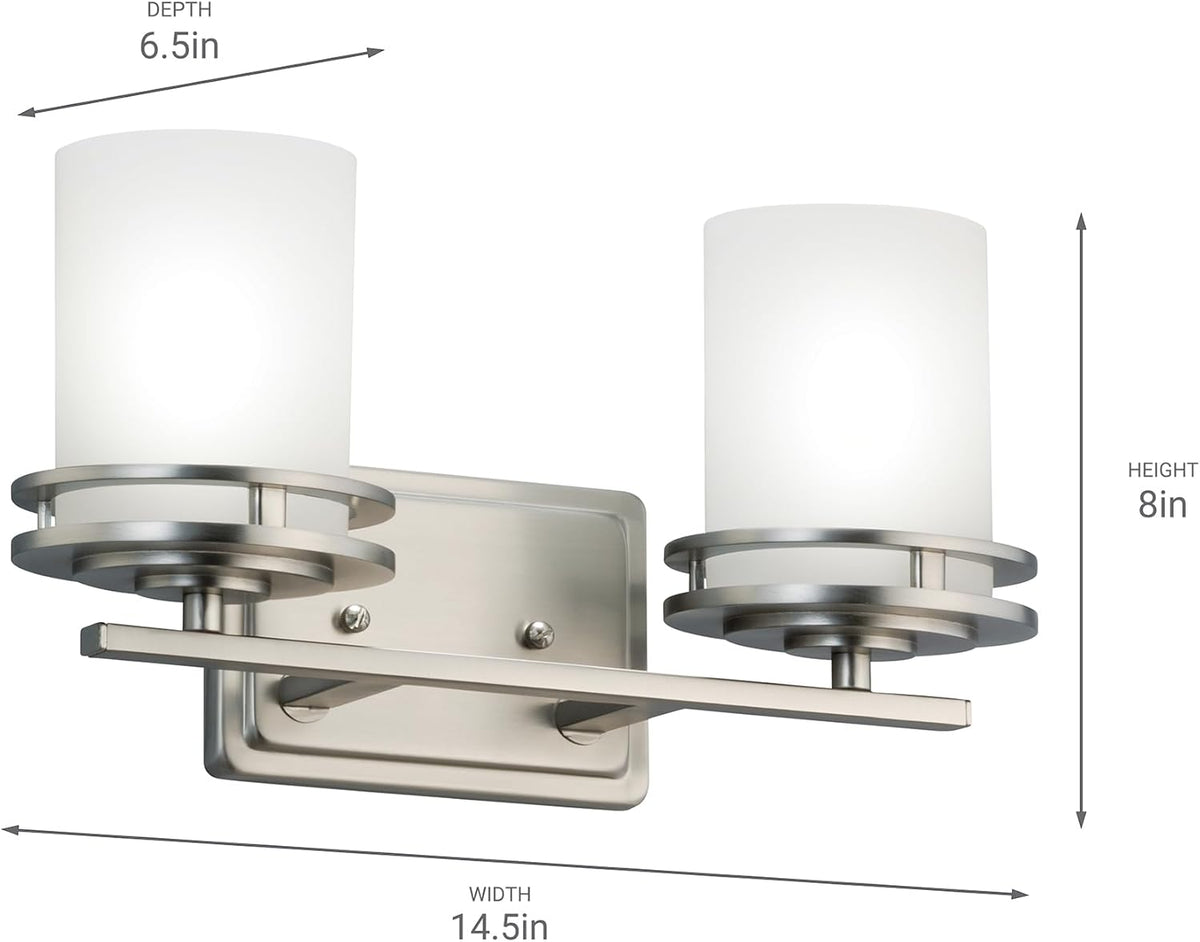 Kichler Hendrik 14.5" 2 Light Vanity Light with Satin Etched Cased Opal Glass Brushed Nickel