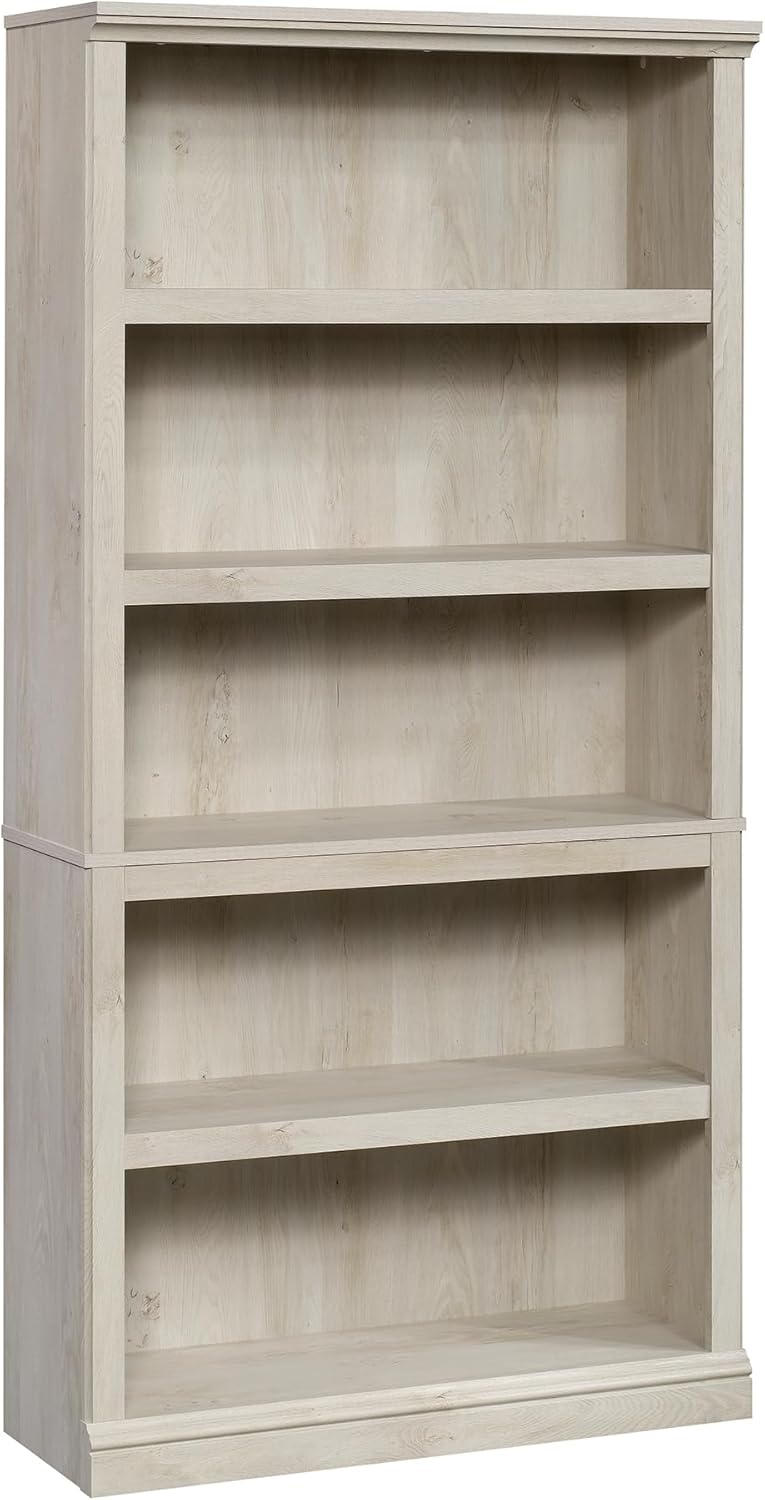 Sauder 5 Tier Book Shelf Wooden Bookcase Multipurpose Bookshelf for Home Office, Living Room, in Chalked Chestnut