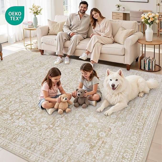 Area Rugs 9x12 Living Room: Bedroom Washable Carpet Natural Beige | Large - Image 7