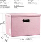 PRANDOM Large Collapsible Storage Box with Lid [1-Pack] Leather Fabric Foldable Storage Bin Organizer Container Basket Cube with Cover for Home Bedroom Closet Office Nursery Pink (17.7x11.8x11.8)