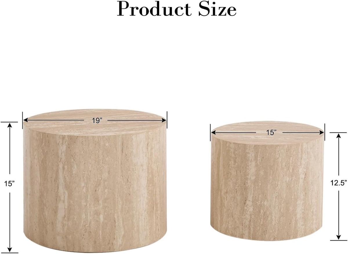 Round Coffee Tables Side Table Set of 2, Wood Nesting End Table for Living Room Balcony Office, No Assembling