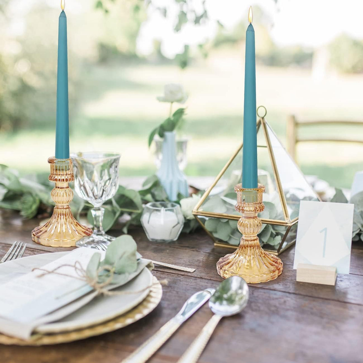 Candlestick Holders Set, 4" H Taper Candle Holders Bulk, 12Pcs Gold Glass Candle Holders for Wedding, Festival, Party & Windowsill Decor