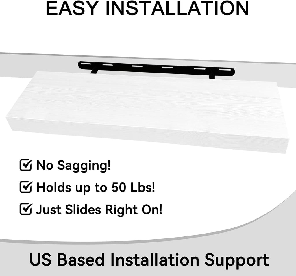 BGMG Wood Floating Shelves 24 inch Long,Rustic Solid Wooden Deep Wall Shelves for Bathroom Living Room Bedroom Kitchen Farmhouse Set of 2-24x6.7x1.25 inch-White