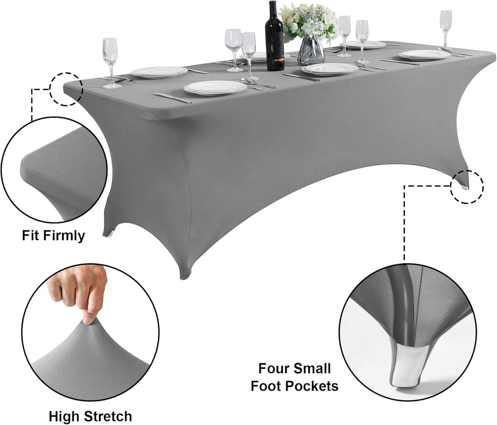 SuperO 2Pack Waterproof Spandex Table Cover for 8FT Table Universal Fitted Stretch Tablecloth for Party, Banquet, Wedding and Events-Gray