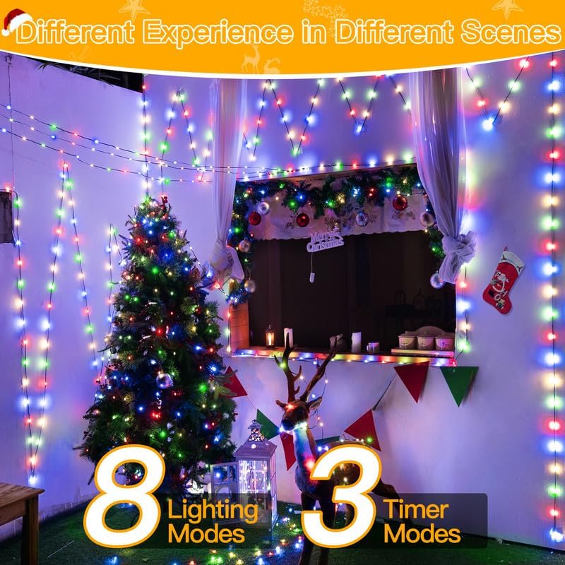 Ollny Christmas Lights 1000 LED 330 FT, IP67 Waterproof Plug in Christmas Tree Lights with Remote, 8 Modes, 3 Timers, Dimmable, House Xmas Indoor Decorations Outdoor Christmas Lights (Multicolored)