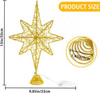 Christmas Tree Topper Lighted 13.5” Gold Star Tree Toppers with 20 LED Lights Christmas Tree Top Ornament for New Year Holiday Home Office Indoor Decorations
