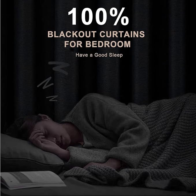 INOVADAY 100% Blackout Curtains 96 Inches Length 2 Panels Set, Back Tab/Rod - Image 2