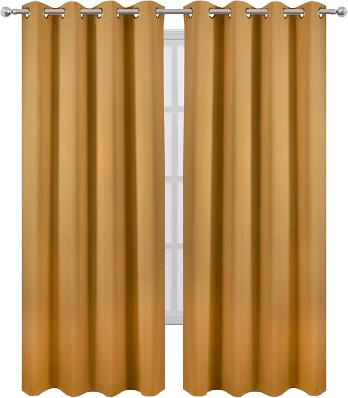 Blackout Curtains 52 x 108 inch/Mustard Yellow Curtains Set of 2 Panels/Thermal - Image 2