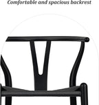 Wishbone Chair Natural Solid Wood Dining Chair/Hans Vegner Y Chair Rattan and Wood Accent Armrest Chairs Set of 2 (Ash Wood - Black)