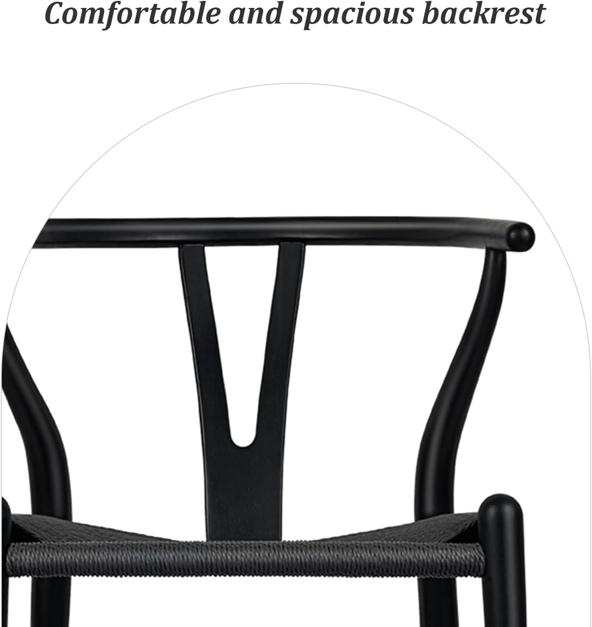 Wishbone Chair Natural Solid Wood Dining Chair/Hans Vegner Y Chair Rattan and Wood Accent Armrest Chairs Set of 2 (Ash Wood - Black)