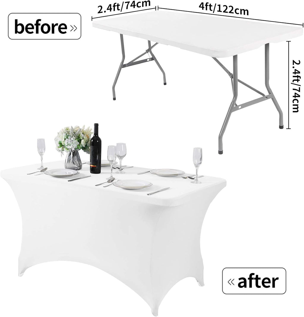Spandex Table Cover for 4FT or 6ft or 8ft Table Universal Fitted Stretch Tablecloth for Party, Banquet, Wedding and Events-White