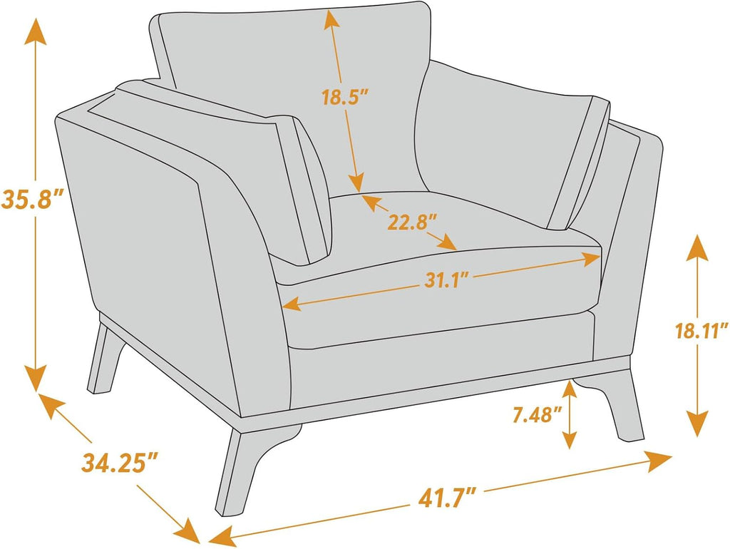 Large-Sized Accent Chair, Thick Cushion Bedroom Reading Chair, Comfortable Living Room Single Sofa, Linen Yellow