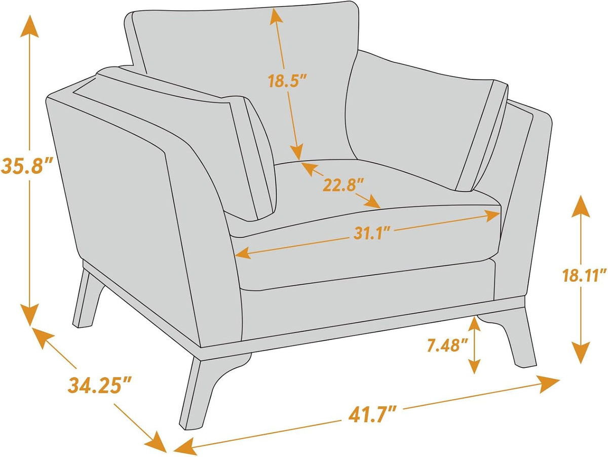 Large-Sized Accent Chair, Thick Cushion Bedroom Reading Chair, Comfortable Living Room Single Sofa, Linen Yellow