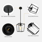 1-Light Black Pendant Light Fixture Farmhouse Iron Cage Metal Pendant Light Lantern Hanging Light Fixtures with Clear Glass Shade for Kitchen Island, Entryway, Dining Room, Hallway 5.9*5.9*8.27IN