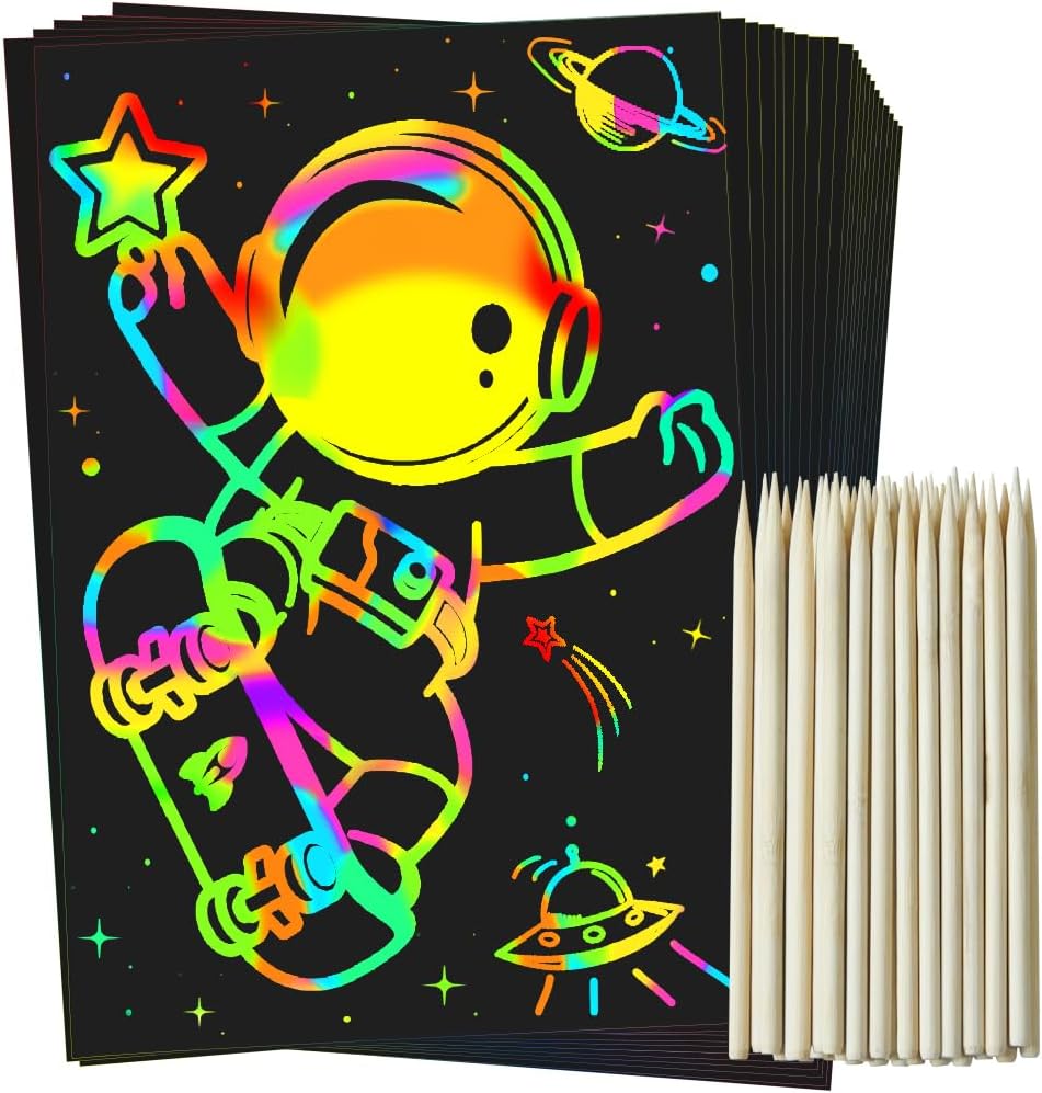 ZMLM Scratch Rainbow Art Paper Set - 100Pcs Magic Scratch Off Art Craft Supplies Kits for Kids Girls Boys Black Scratch Notes Sheet Doodle Pad for Fun DIY Toy Party Favors Christmas Birthday Gift