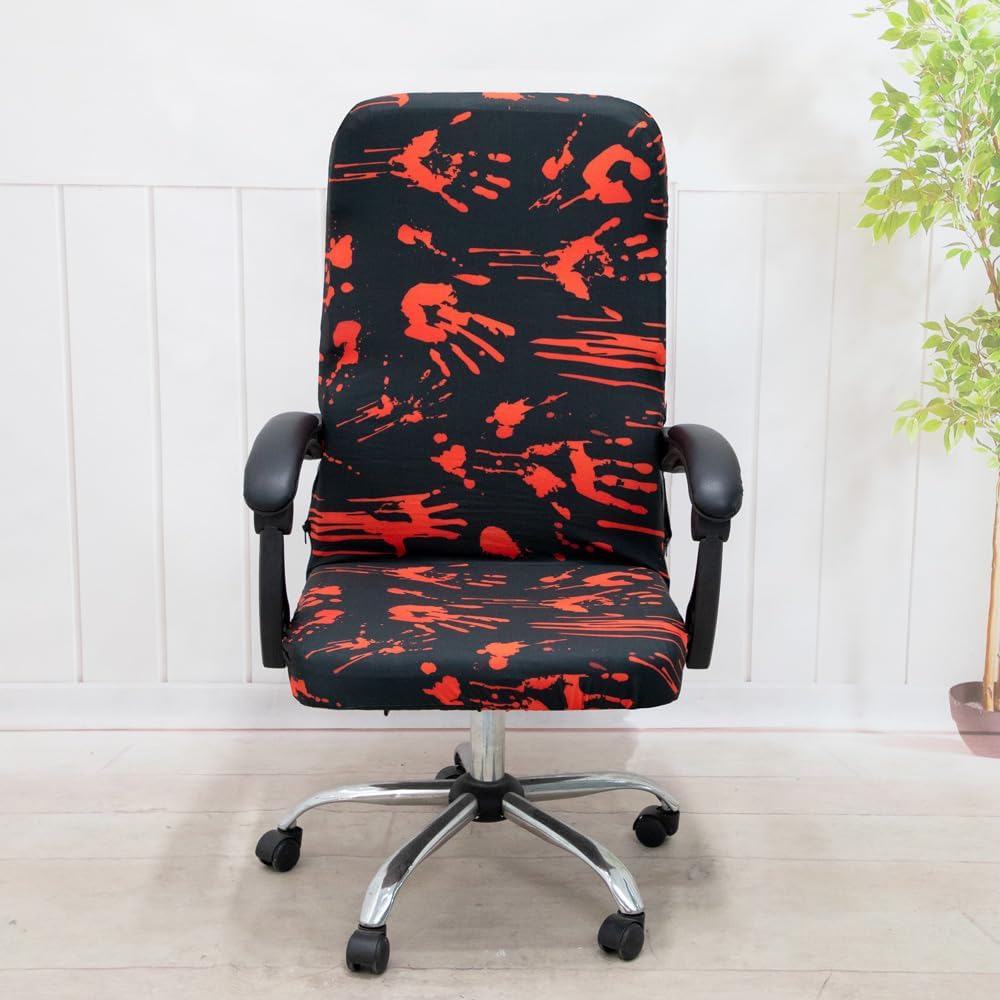 Halloween Office Chair Covers Bloody Handprints Footprints on Black Horror Theme Print Stretchable Slipcover for Modern Simplism Style High Back Boss Chair (No Chair) (M, Halloween04)…