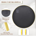 BEAUTYPEAK 30 Inch Round Mirror, Metal Frame Circle Mirror, Wall Mounted for Entryway, Bathroom, Vanity, Living Room, Gold