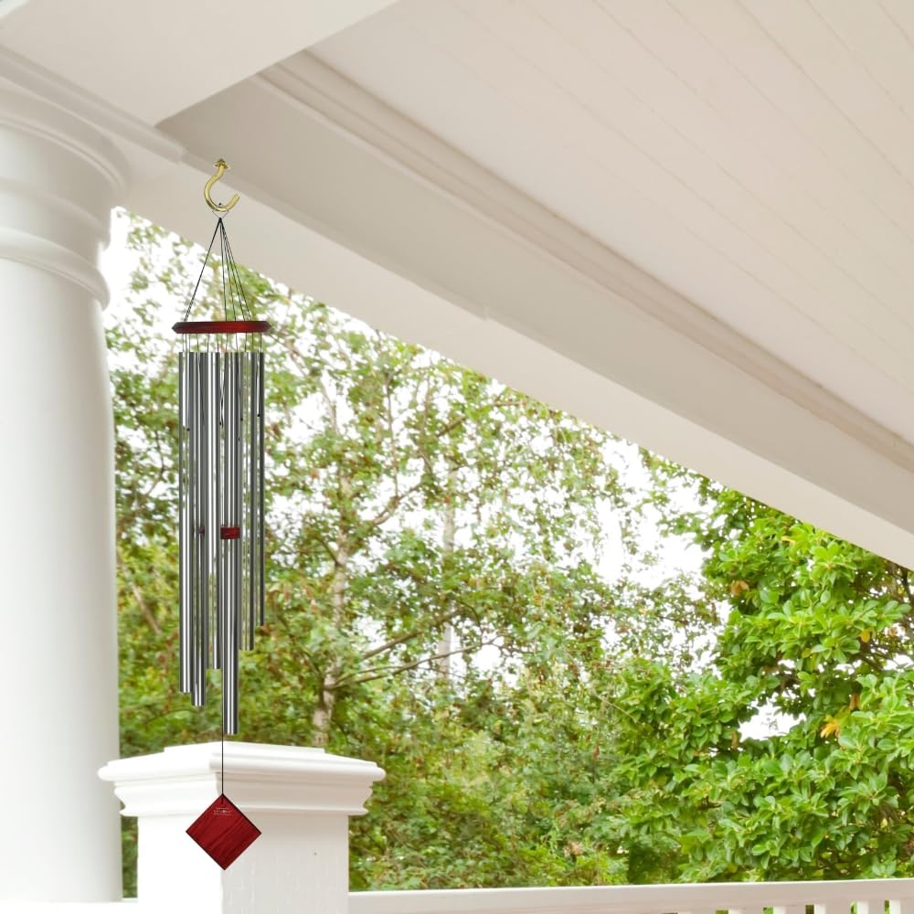 Woodstock Chimes Neptune Wind Chime for Outside 54" Large Silver, Deep Tone Sound for Outdoor Garden, Patio, Porch Decor, Encore Collection DCS54