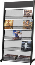 Floor Magazine Rack brochure Display Stand for Offices and Public Reception Area，Literature Rack with 4 Universal Wheels (70"×27×13.8")