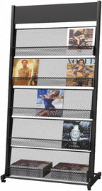 Floor Magazine Rack brochure Display Stand for Offices and Public Reception Area，Literature Rack with 4 Universal Wheels (70"×27×13.8")
