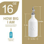 Sweejar 16 Oz Ceramic Olive Oil Dispenser Bottle, Oil Dispenser for Kitchen with Gravity Spout, Relief Opaque Oil Container for Evoo, Avocado Oil, Vinegar, Soy Sauce, 1 Pack(Beige, Gold Spout)