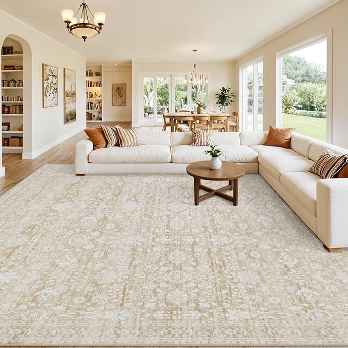10x12 Area Rugs Living Room: Bedroom Washable Carpet Natural Beige | Large by Luxturiy