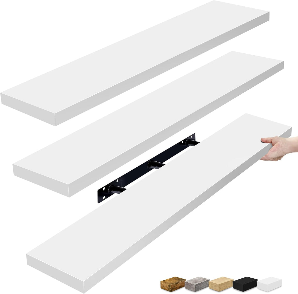 Sorbus Floating Shelves for Wall - 48 Inch Long Bathroom Shelves, Wall Decor for Bedroom, Kitchen, Living Room & Book Storage - Mounted Floating Shelf with Invisible Brackets (White, 3 Pack)