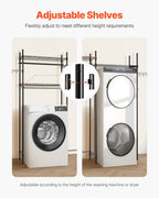 VEVOR Over The Washer and Dryer Storage Shelf, 4 Tier Laundry Room Drying Rack with Hanger Rod and Hooks, Adjustable Over Washer and Dryer Shelves, Laundry Room Shelf Storage Space Saver, Black