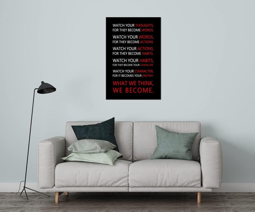 Motivational Wall Art for Office Watch Your Thoughts Inspirational Canvas Painting Inspiring Quotes Posters Prints Artwork Living Room Home Decor Framed Ready to Hang [24''W x 36''H]
